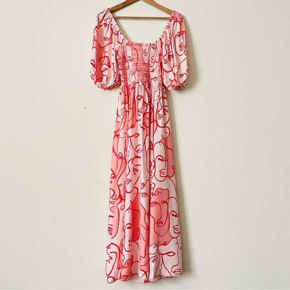 NWT La Ligne MEDIUM Lola Shirred Printed 100% silk pink midi dress - Picture 12 of 13